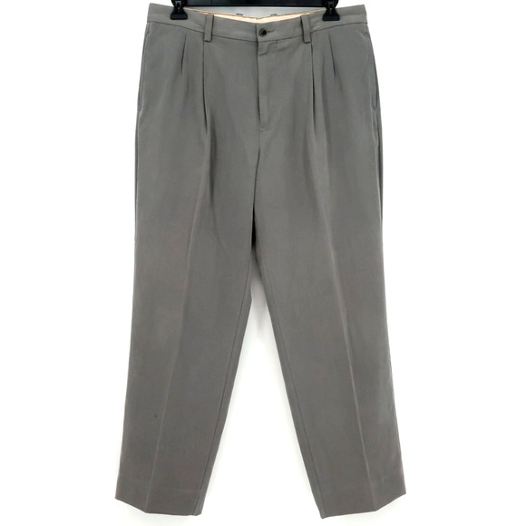 Tommy Bahama Dress Pants Mens 36 x 30 Gray Silk Bamboo Pleated Straight Leg - Picture 1 of 14
